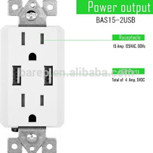 UL одобрил электрическую розетку с 4А быстрой зарядки BAS15-2USB USB-разъем 